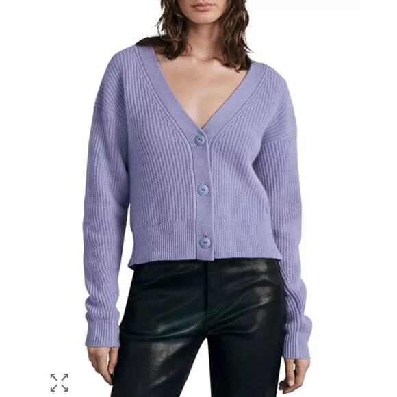 Rag and Bone Pierce Cardigan Cashmere Sweater Size L Rib Knit - Picture 1 of 11